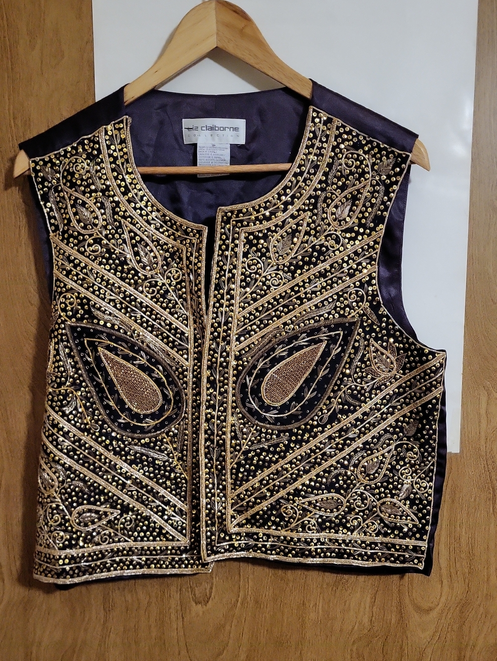 Liz Claiborne Black and Gold Beaded Embellished Vest